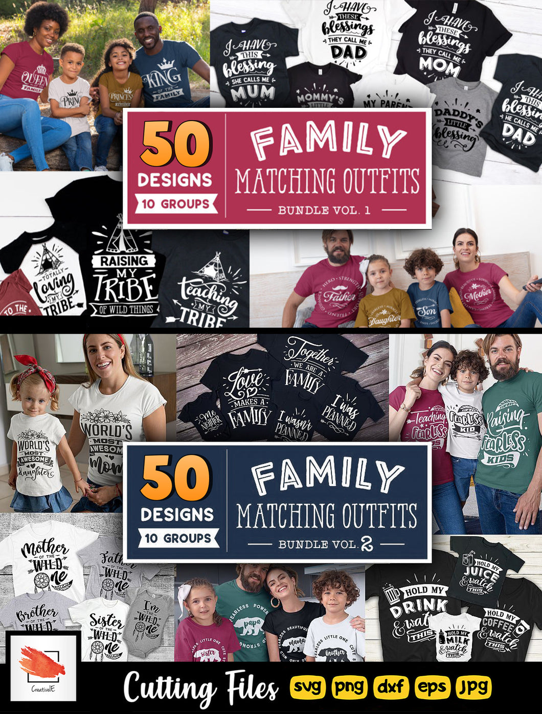 Family Matching Outfits SVG Bundle 100 Designs (Vol 1+2) - LoveMyCuttables.com