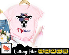 Load image into Gallery viewer, Cow with bandana Merica svg file silhouette Patriotic svg files Cow clipart American flag design 4th of july Vector Heifer PNG Farm tshirt - LoveMyCuttables.com
