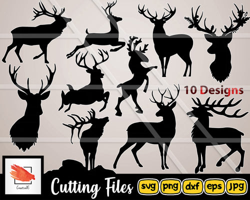 Reindeer Svg Bundle | 10 Designs | Silhouette cut files for Cricut | Christmas Svg | High Quality Files - LoveMyCuttables.com