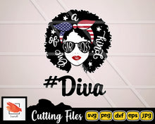 Load image into Gallery viewer, Girl Boss svg cut file | One of a kind Tshirt design | afro woman svg dxf png for Cricut Silhouette clipart with american flag svg - LoveMyCuttables.com
